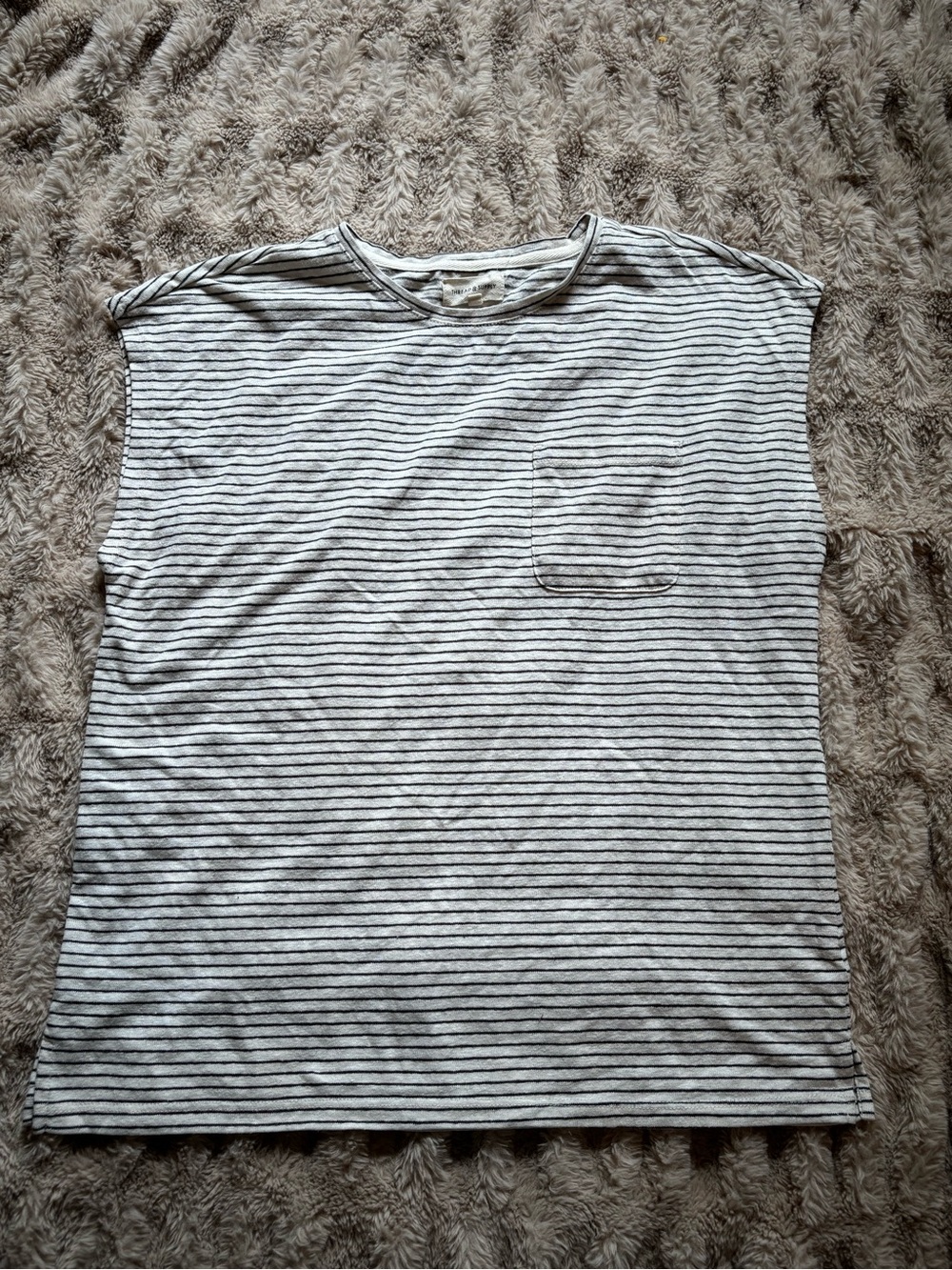 Thread & Supply Gray and White Striped Crewneck Pocket Tee